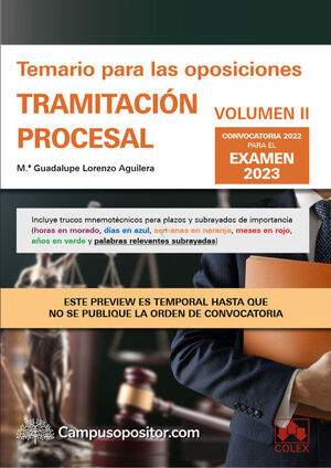 TEMARIO PARA LAS OPOSICIONES DE TRAMITACION PROCESAL II.  2023