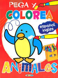 PEGA Y COLOREA ANIMALES ESPAÑOL/ INGLES.- PINGUINO