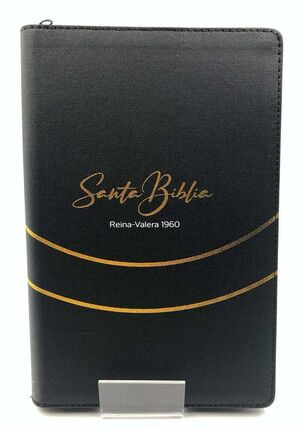 BIBLIA ULTRAFINA RVR60 TAPA TELA CON CREMALLERA NEGRO CON FILIGRANA EN DORADO