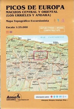 PICOS DE EUROPA. MACIZOS CENTRAL Y ORIENTAL (LOS URRIELES Y ANDARA). MAPA