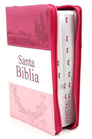 BIBLIA RVR60 TAMAÑO MANUAL LETRA GRANDE I/PIEL TRICOLOR ROSA CON ÍNDICE Y CIERRE