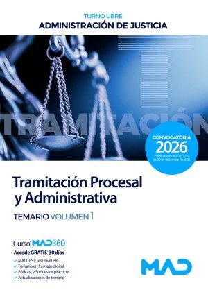 TEMARIO I TRAMITACION PROCESAL Y ADMINISTRATIVA (JUSTICIA) TURNO LIBRE TEMARIO VOL. 1 (2026)